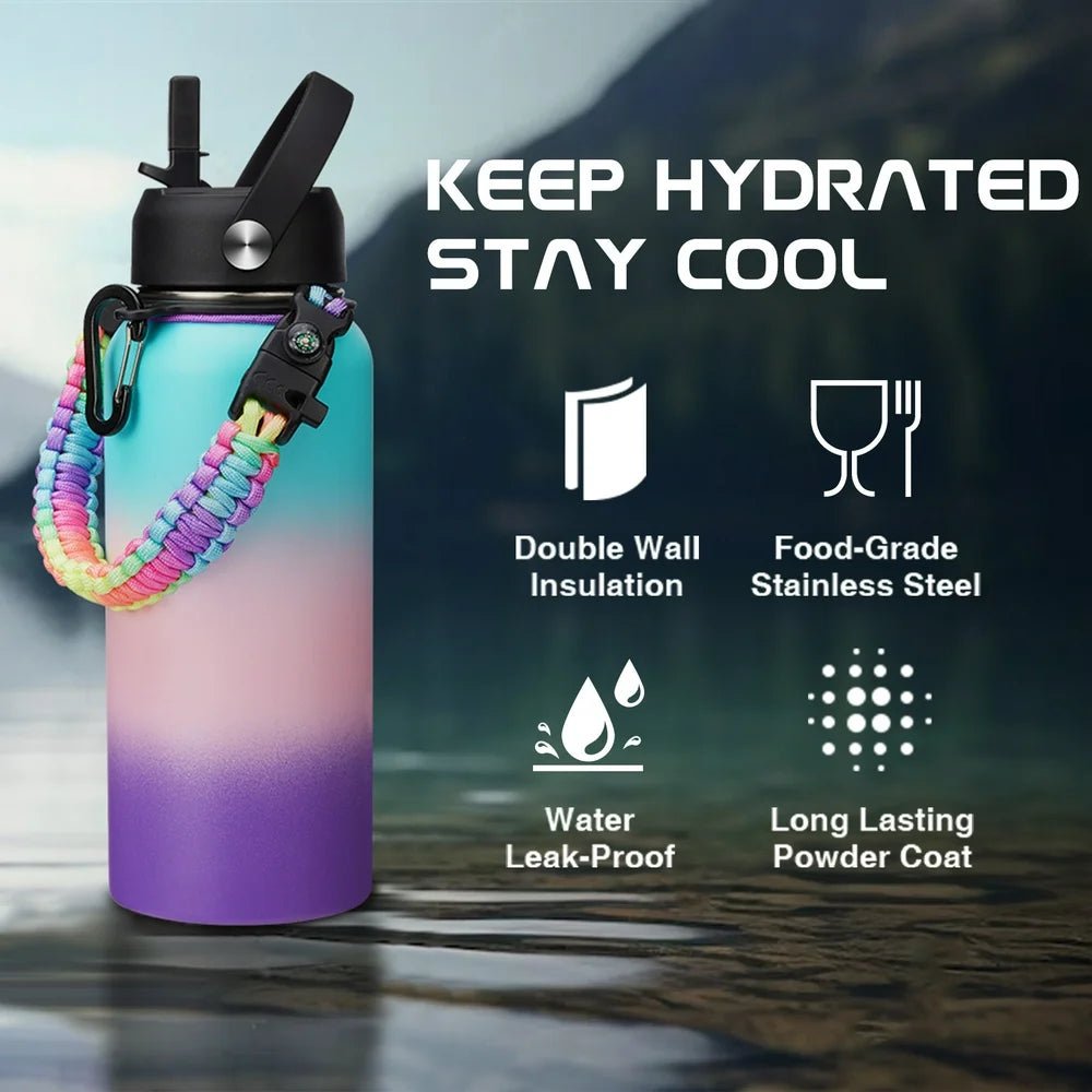 32Oz Water Bottles with Straw & Paracord Handle - Canna Camp Supply Co